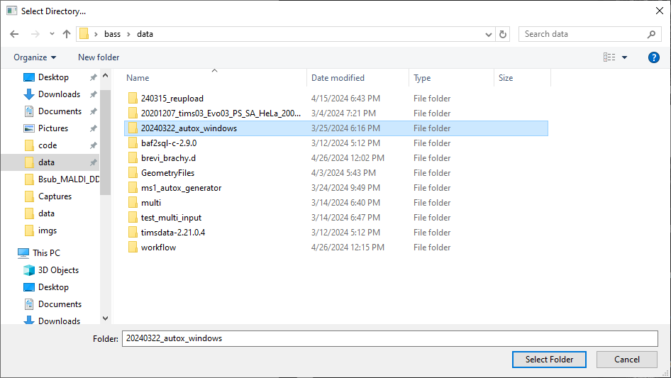 Method Directory Selection Dialogue Window