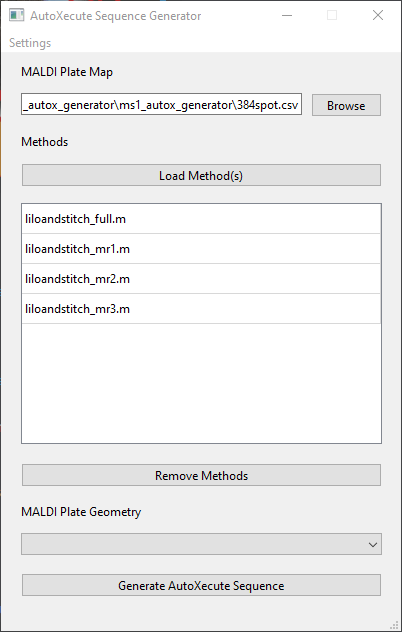 Main Window with MALDI Plate Map and Methods Loaded