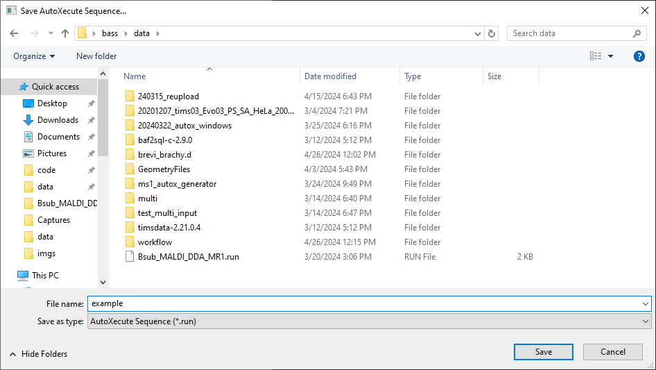 Save AutoXecute .run File Dialogue Window