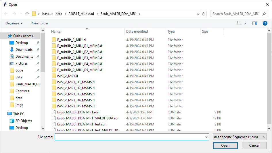 AutoXecute Sequence File Selection Dialogue Window