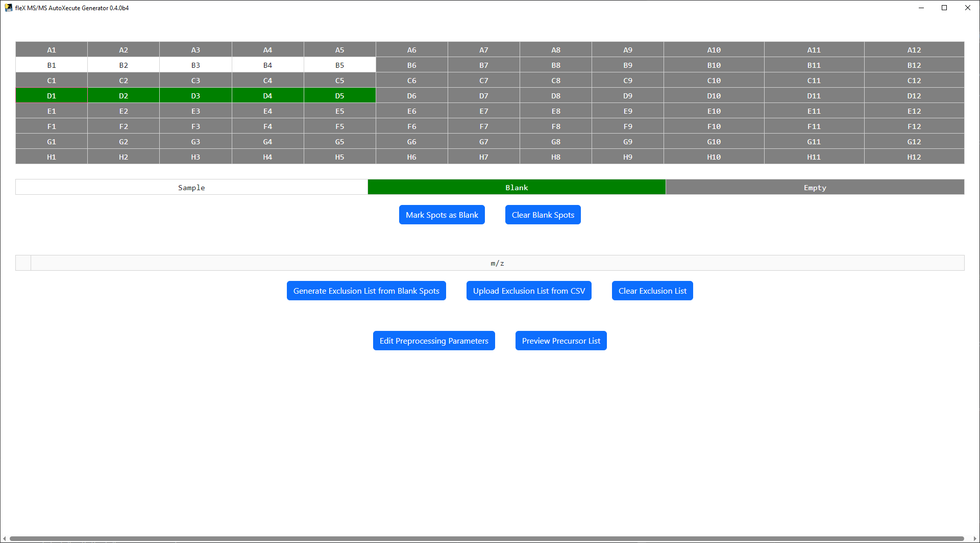fleX MS/MS AutoXecute Generator Main Window with Blanks