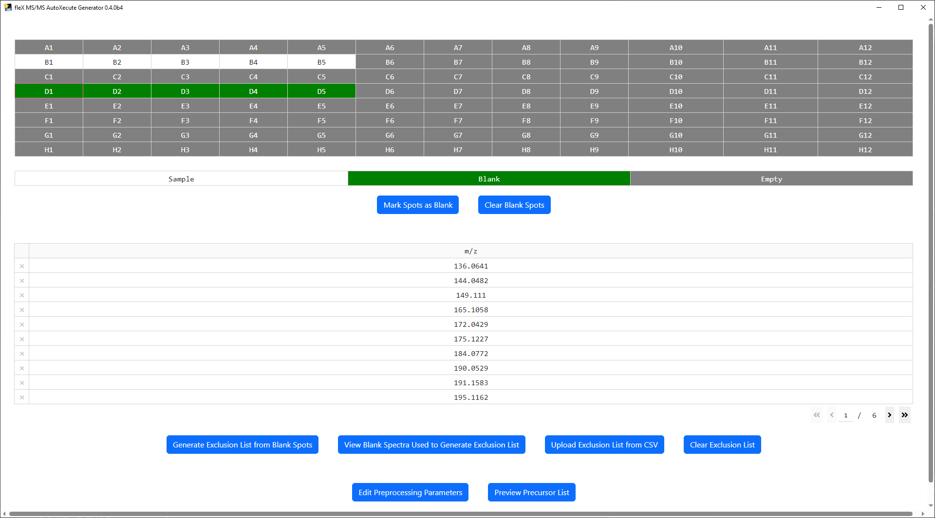 fleX MS/MS AutoXecute Generator Main Window with Exclusion List