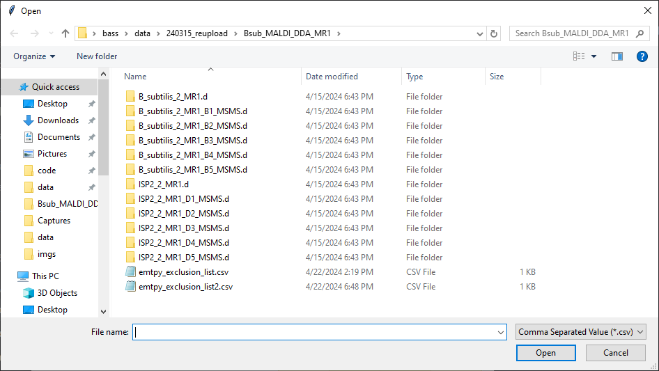 Exclusion List File Selection Dialogue Window